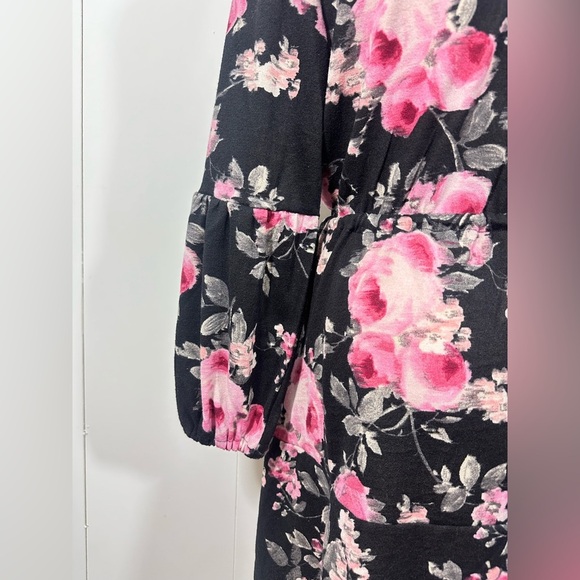 NWT Maurices Sz L Double Breast Floral Knit Mini Dress Long Balloon Sleeve VNeck - Picture 6 of 13